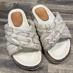 Mi.iM Faux Snake Skin White Perforated Criss Cross Comfort Slide Sandals